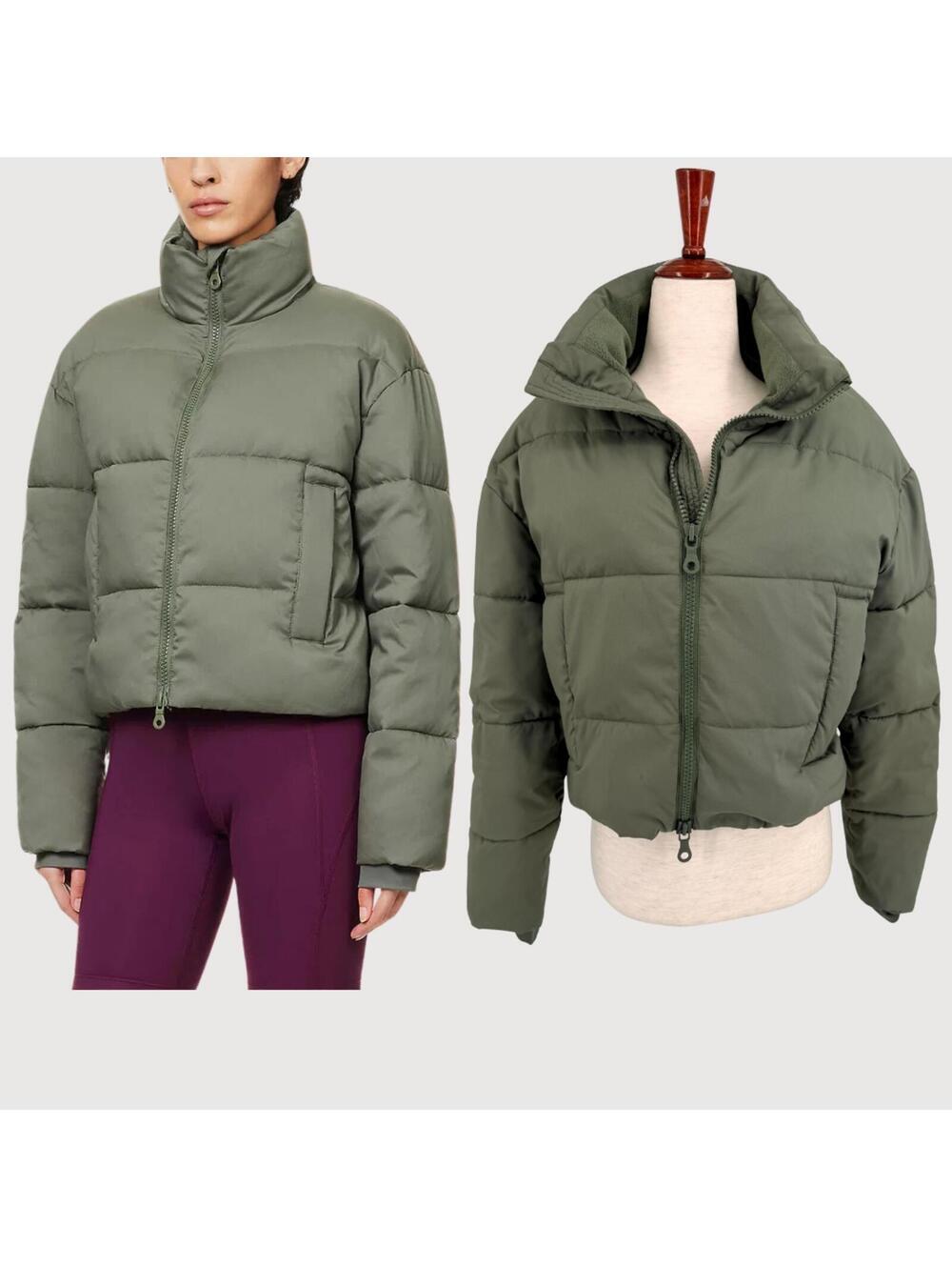 Girlfriend Collective Cropped Puffer Jacket Olive XS